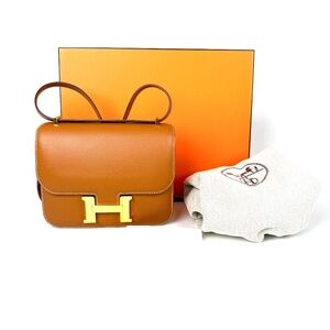 Authentic HERMES Constance 18 Epsom Gold on Gold Leather Crossbody Bag